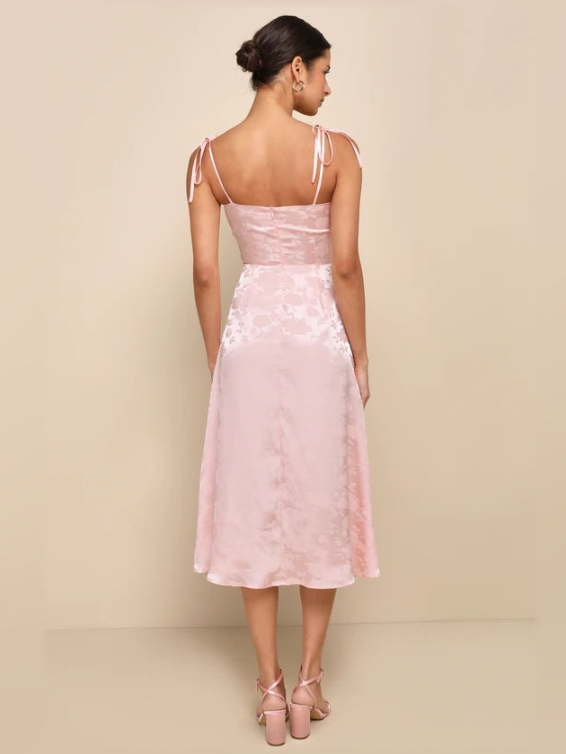 Light Pink midi formal dress with embroidery, alternate view showing the bodice
