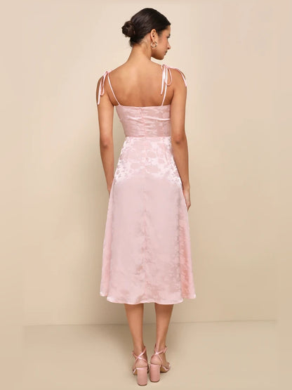 Light Pink midi formal dress with embroidery, alternate view showing the bodice