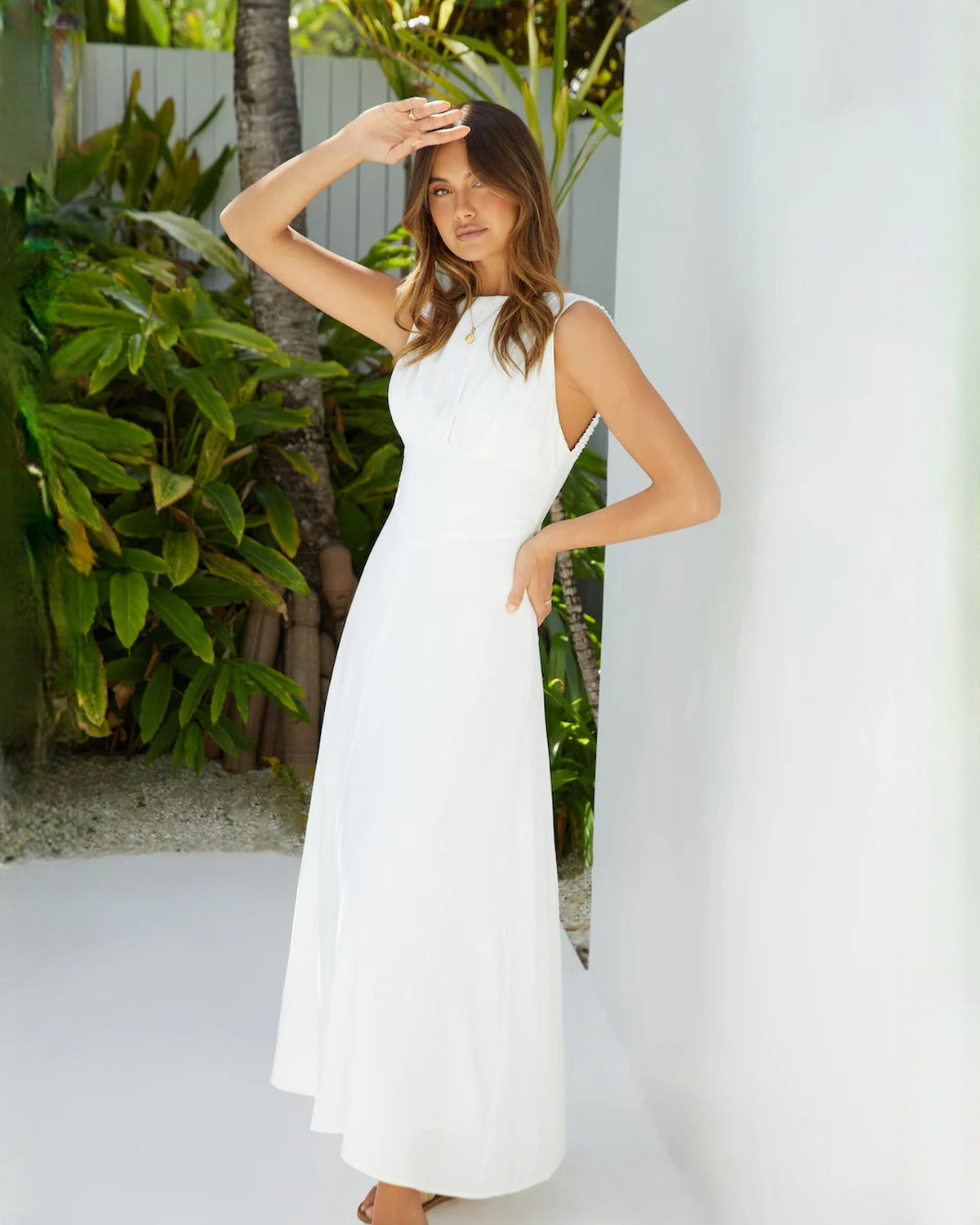 sleeveless structured satin a-line maxi bridesmaid dress - image 3