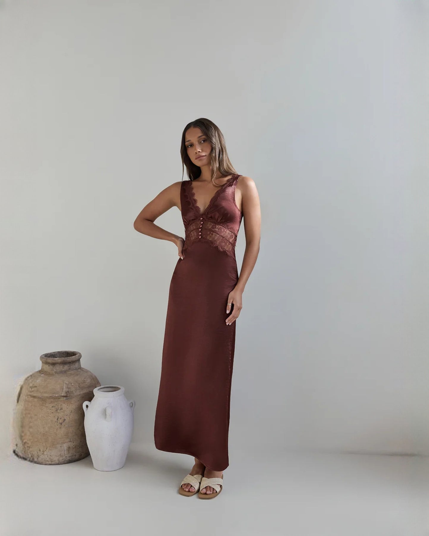 sleeveless mesh a-line maxi bridesmaid dress - image 3