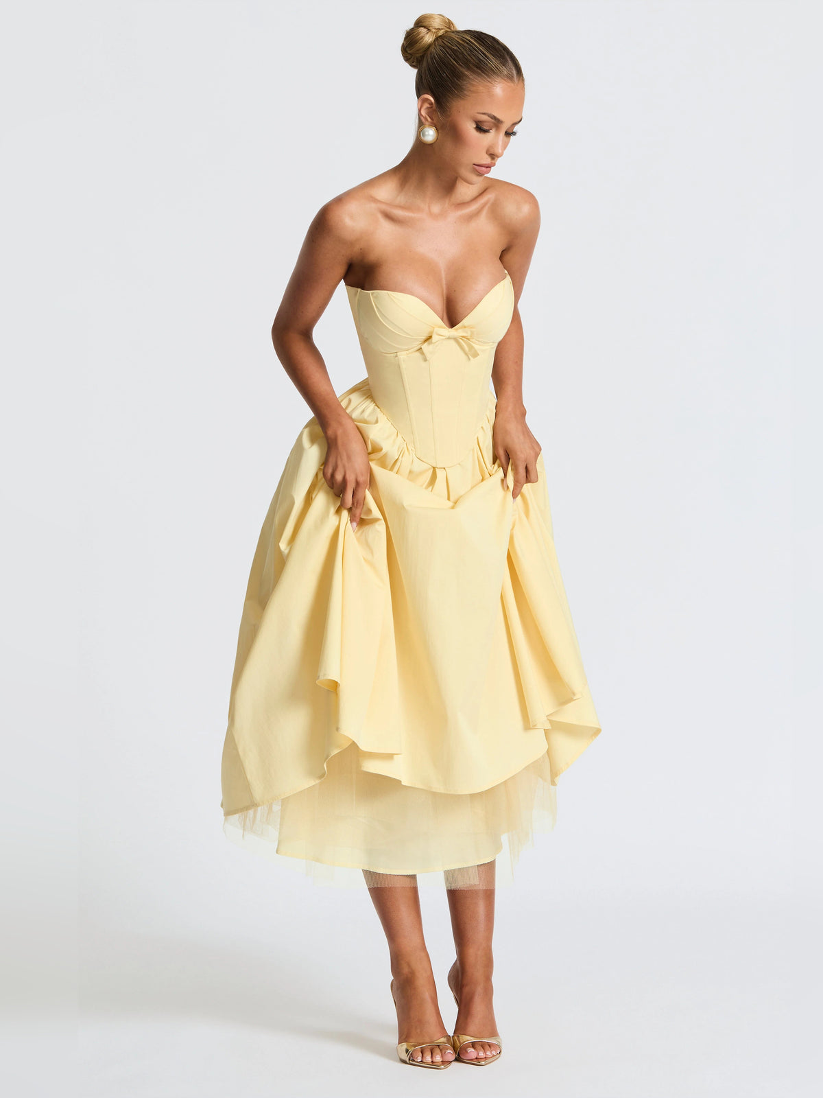 Lemon midi formal dress, alternate view showing the bodice