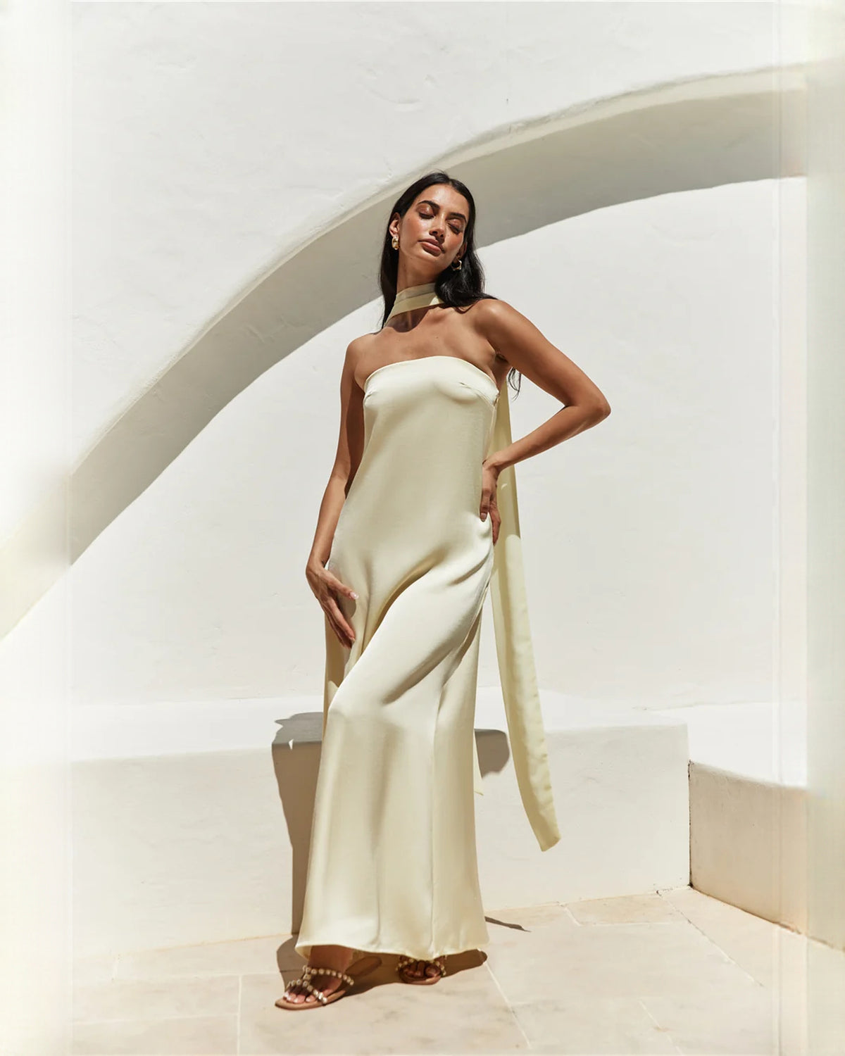 strapless satin a-line maxi bridesmaid dress - image 3