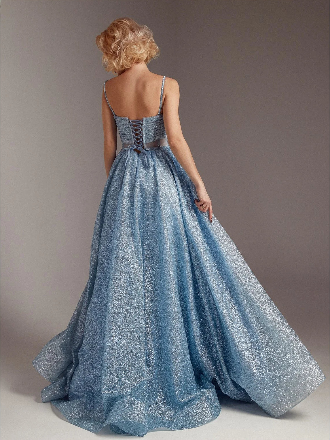 Light Blue floor-length prom dress, alternate view showing the dress shape and hem