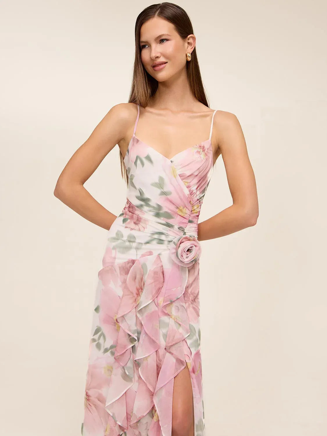 Floral sheath floor-length formal dress with skirt slit, alternate view