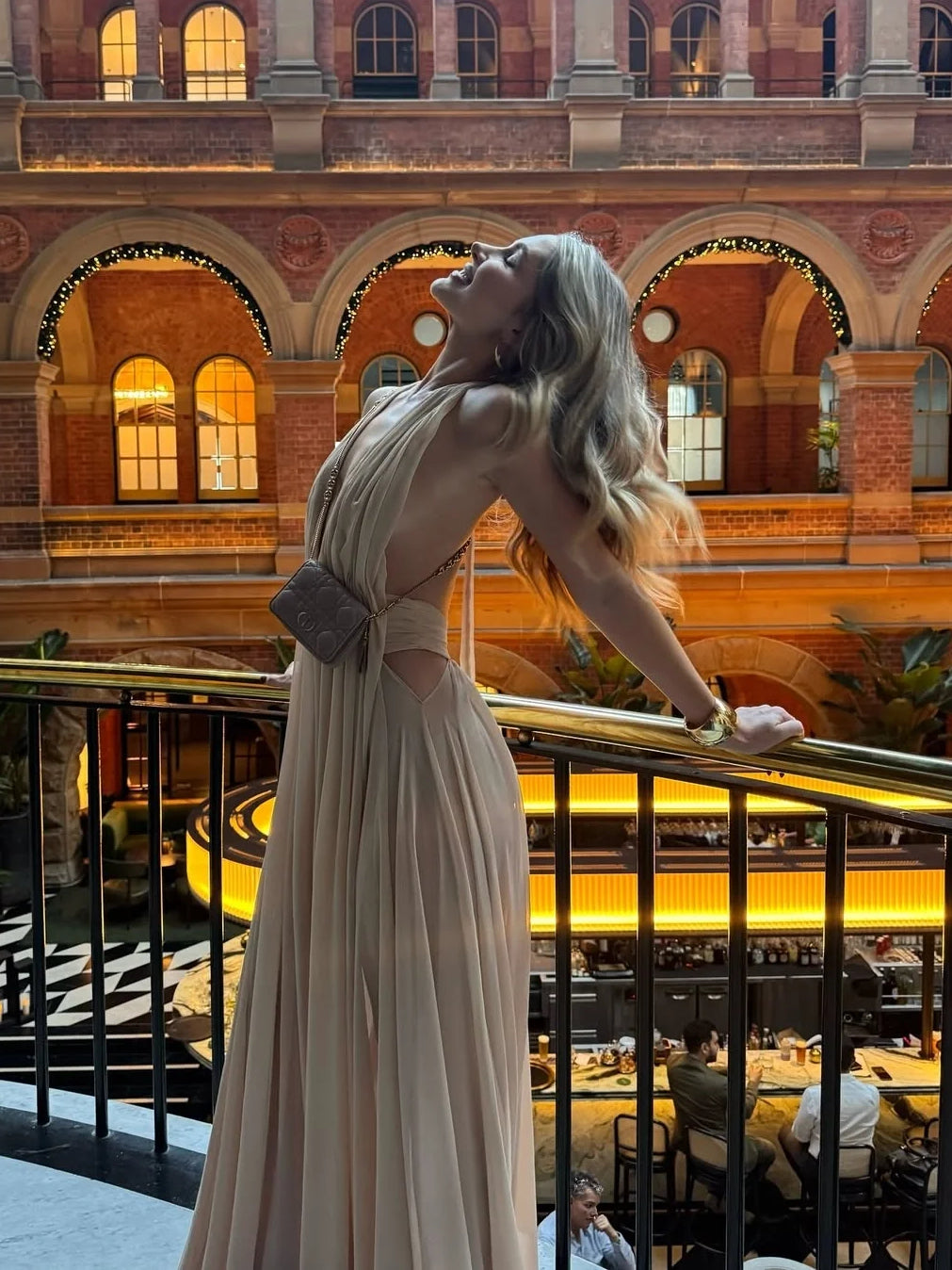 Champagne sheath floor-length formal dress with cutout detail, alternate view