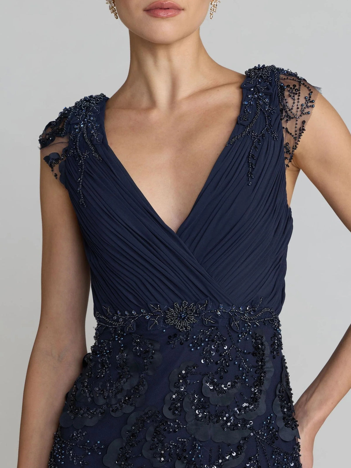 Dark Blue floor-length mother of the bride dress, alternate view showing the dress shape and hem