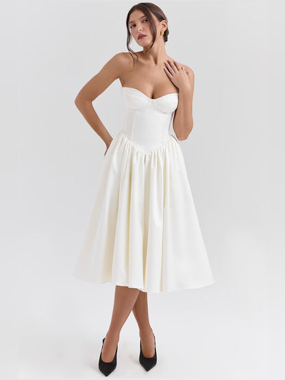 Ivory midi formal dress, alternate view showing the bodice