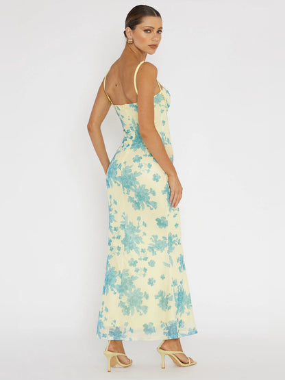 Yellow midi formal dress, alternate view showing the bodice