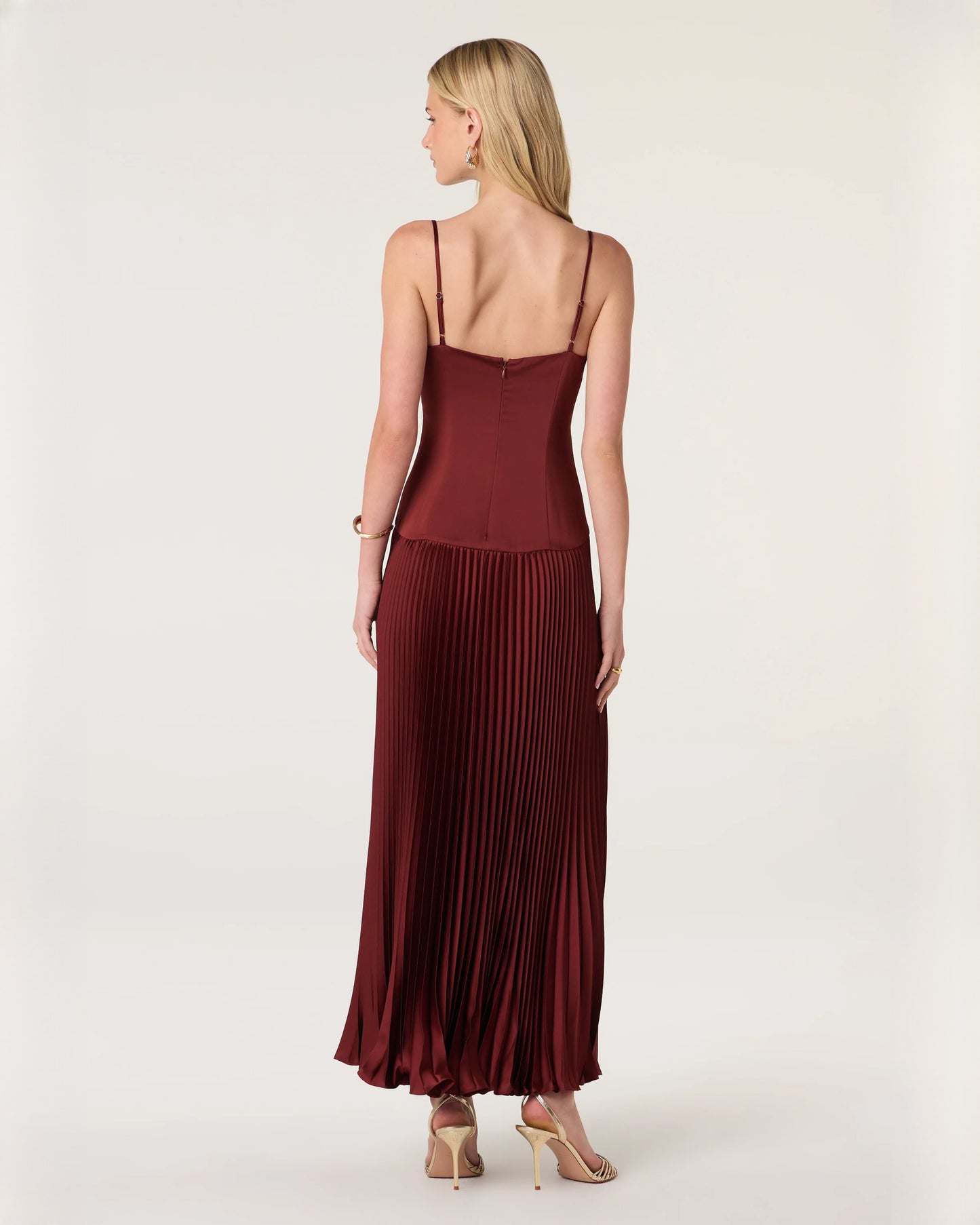 sleeveless satin a-line maxi bridesmaid dress - image 3