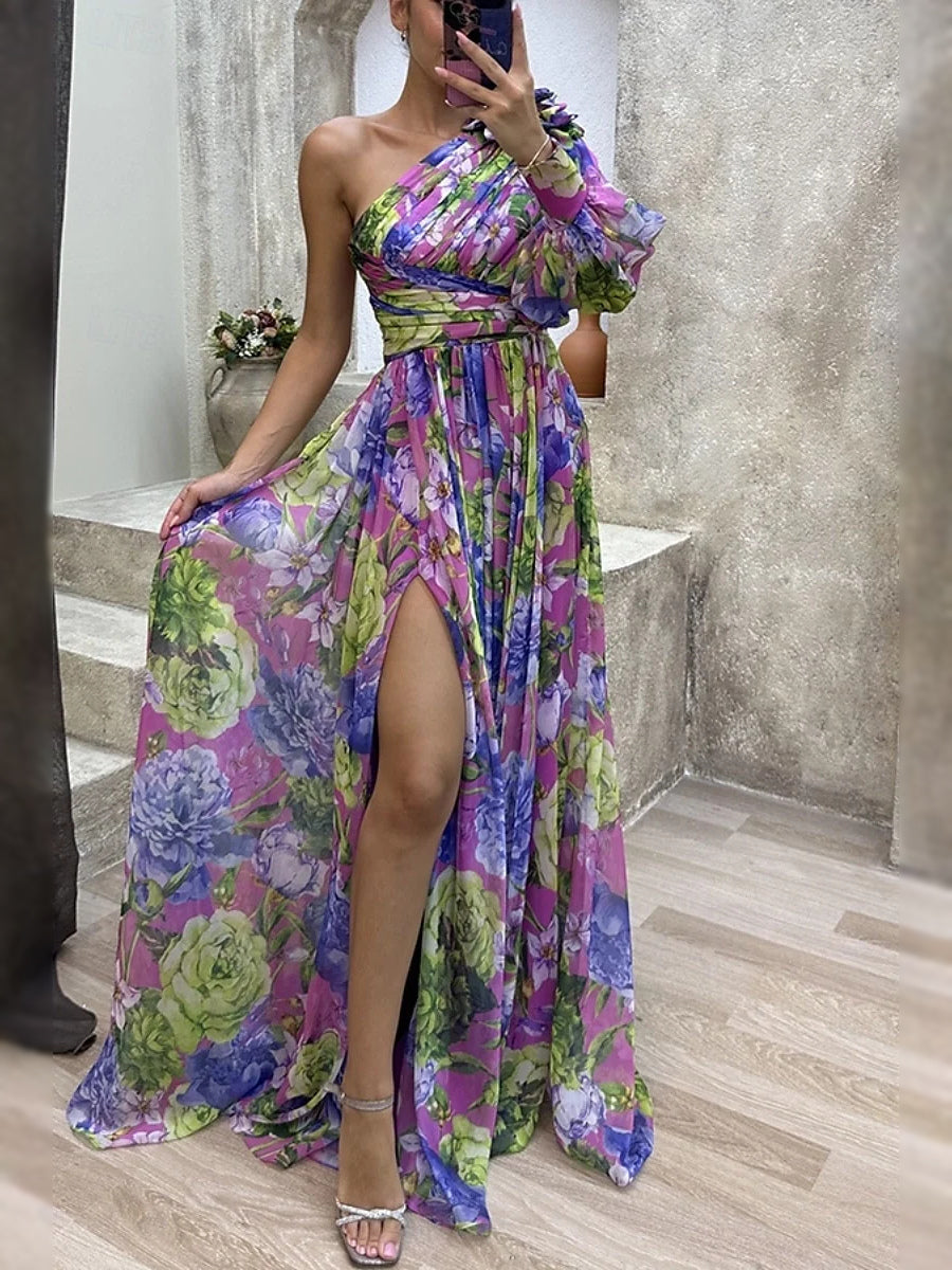 Purple maxi prom dress, alternate view showing the dress shape and hem