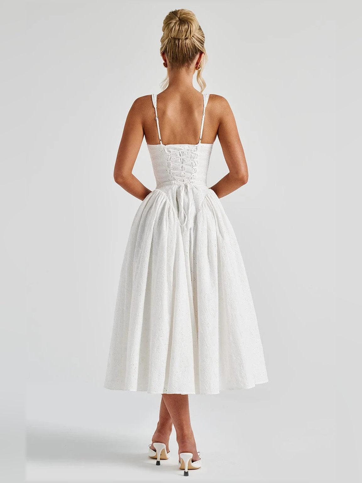 Ivory midi formal dress, alternate view showing the bodice