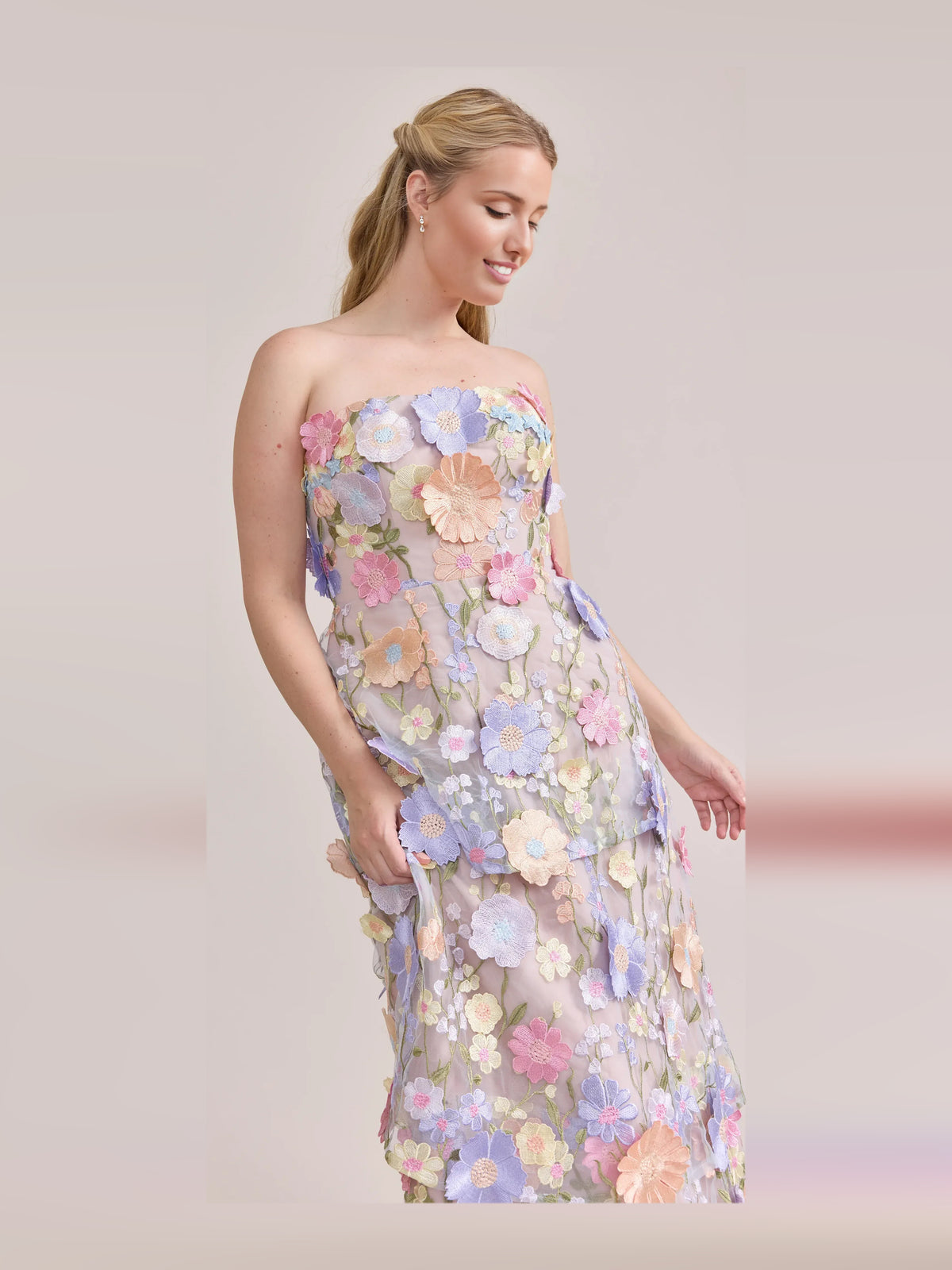 As Picture floor-length prom dress, alternate view showing the dress shape and hem