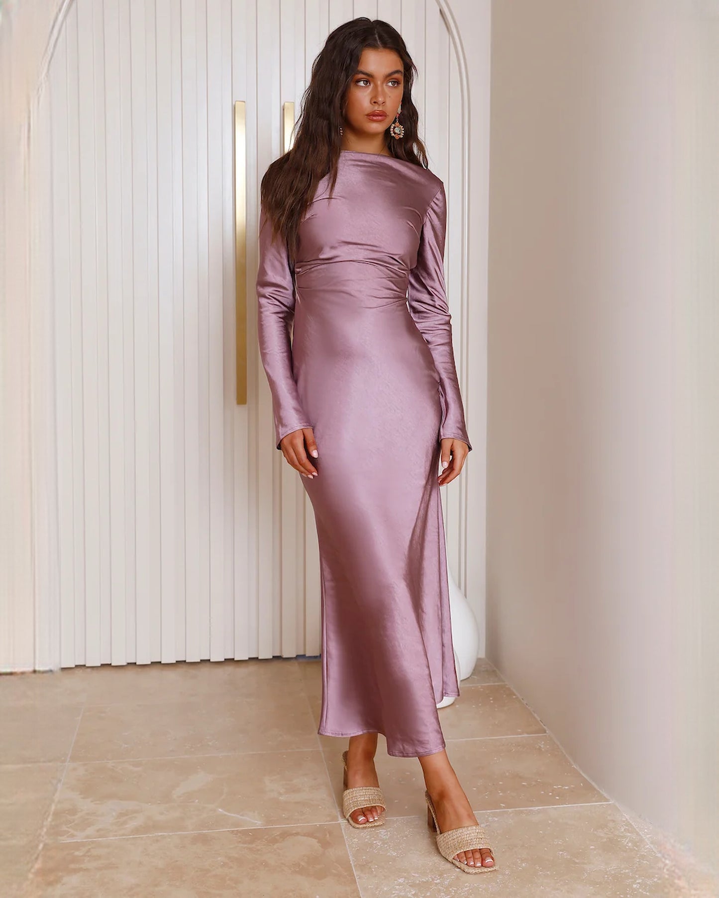 sleeveless satin a-line maxi bridesmaid dress - image 3