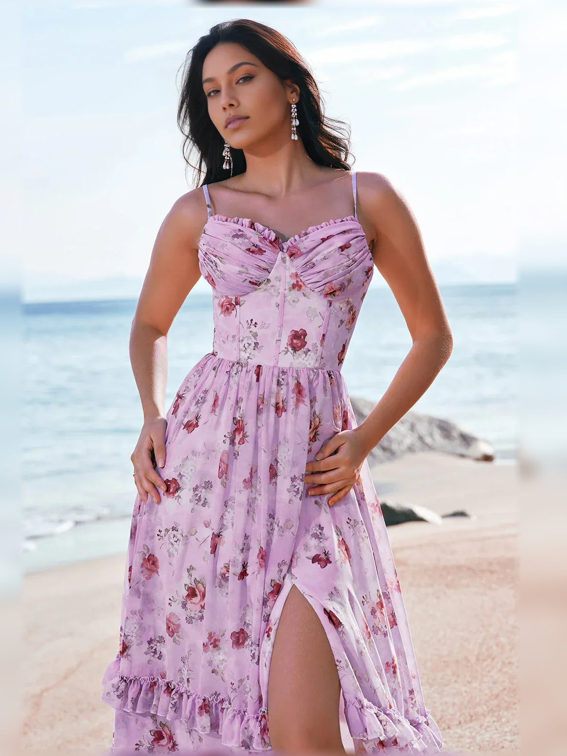 As Picture a-line floor-length formal dress with ruffle details, alternate view