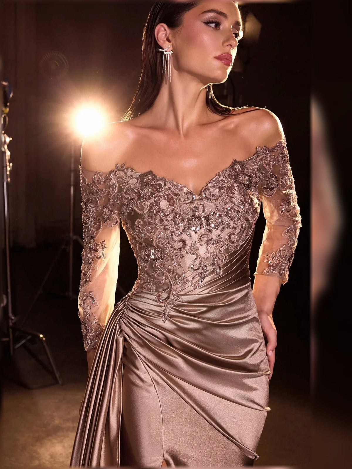 Navy Blue floor-length mother of the bride dress, alternate view showing the dress shape and hem