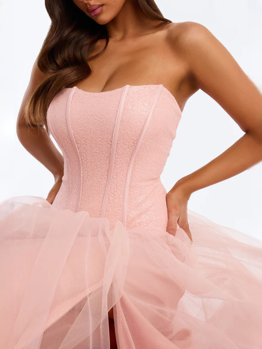 Blush Pink floor-length prom dress, alternate view showing the dress shape and hem