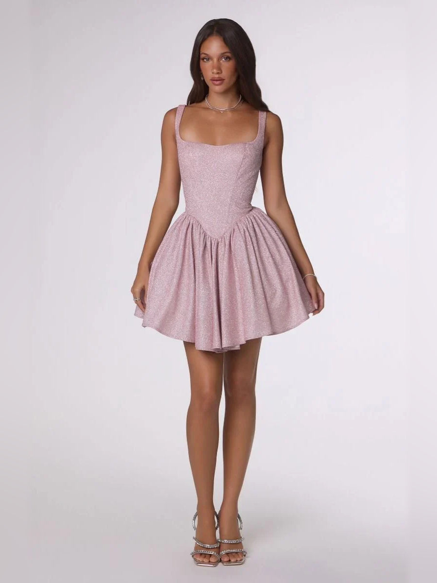 Powder Blue mini homecoming dress, alternate view showing the dress shape and hem