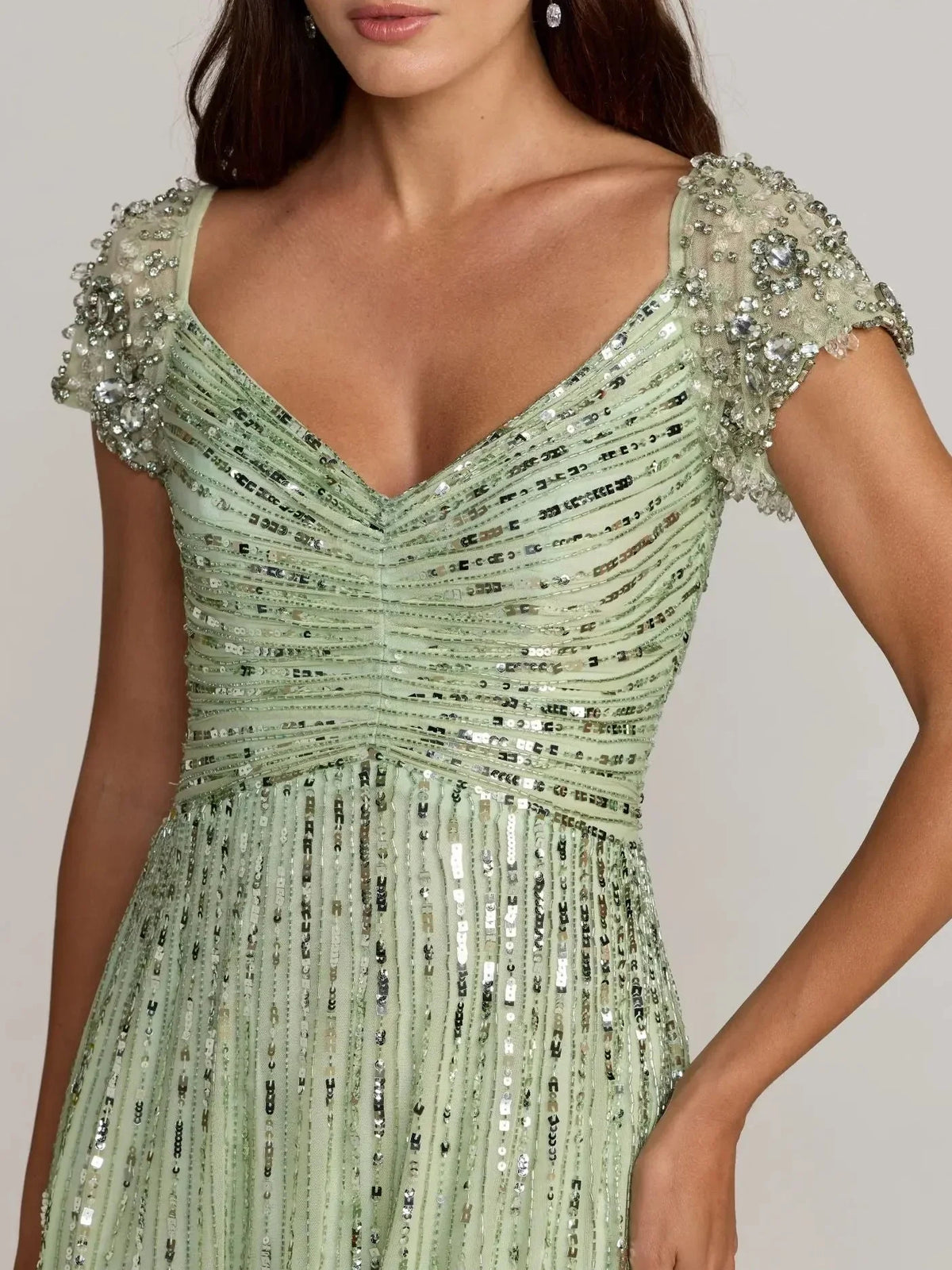 Mint Green a-line floor-length formal dress with beading, alternate view