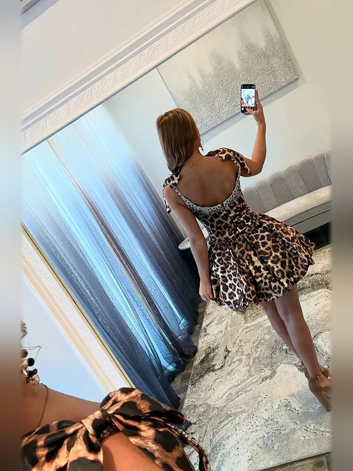 As Picture mini homecoming dress, alternate view showing the dress shape and hem