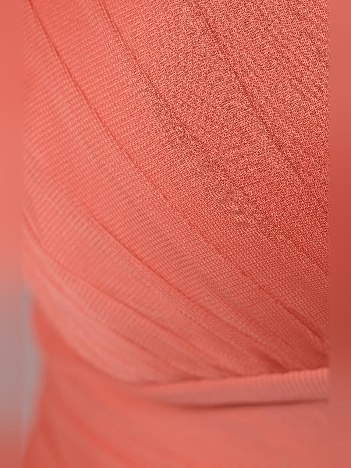 Coral mini homecoming dress, alternate view showing the dress shape and hem