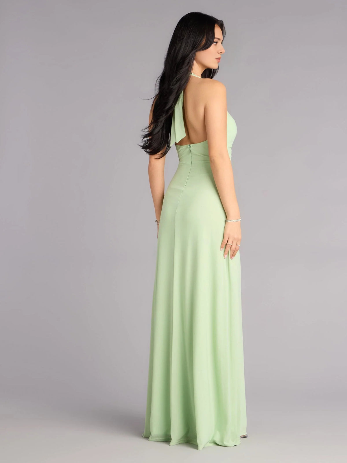 Sage Green floor-length prom dress, alternate view showing the dress shape and hem