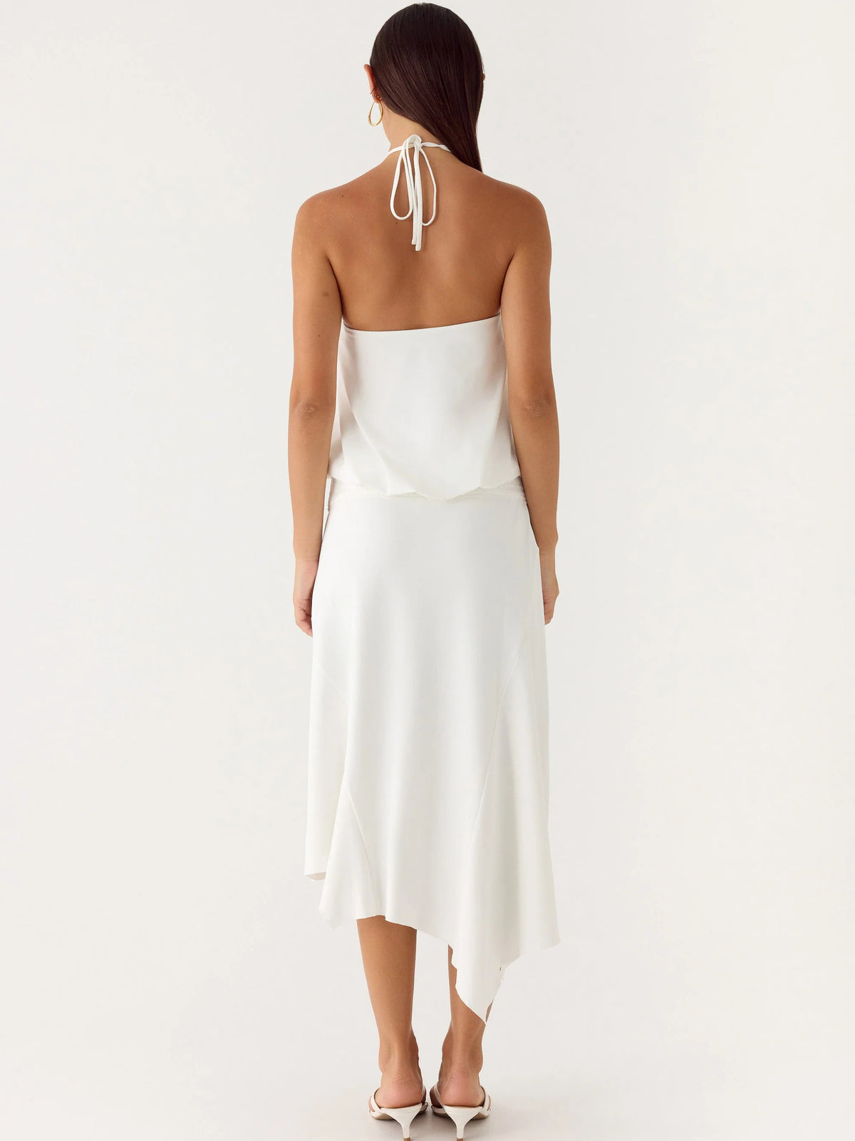 White midi formal dress, alternate view showing the bodice