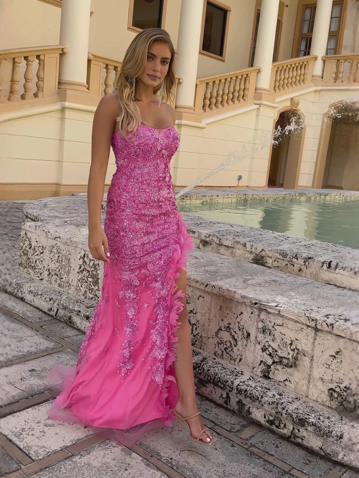 Hot Pink floor-length prom dress, alternate view showing the dress shape and hem