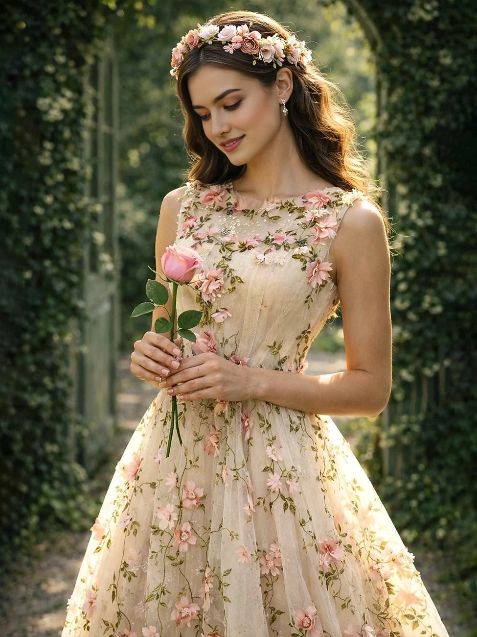 Pearl Pink midi prom dress, alternate view showing the dress shape and hem