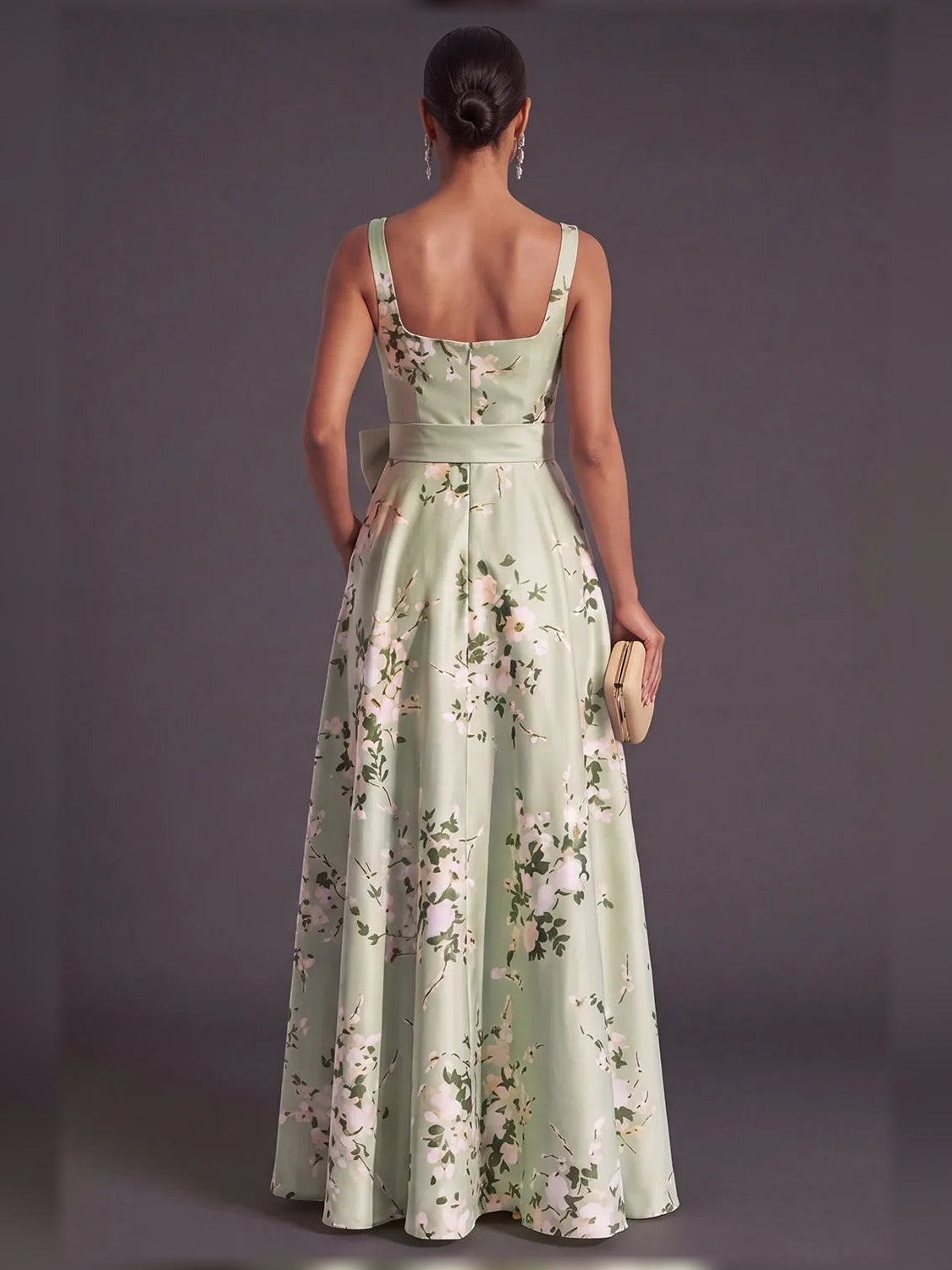 Floral a-line floor-length formal dress with floral print, alternate view