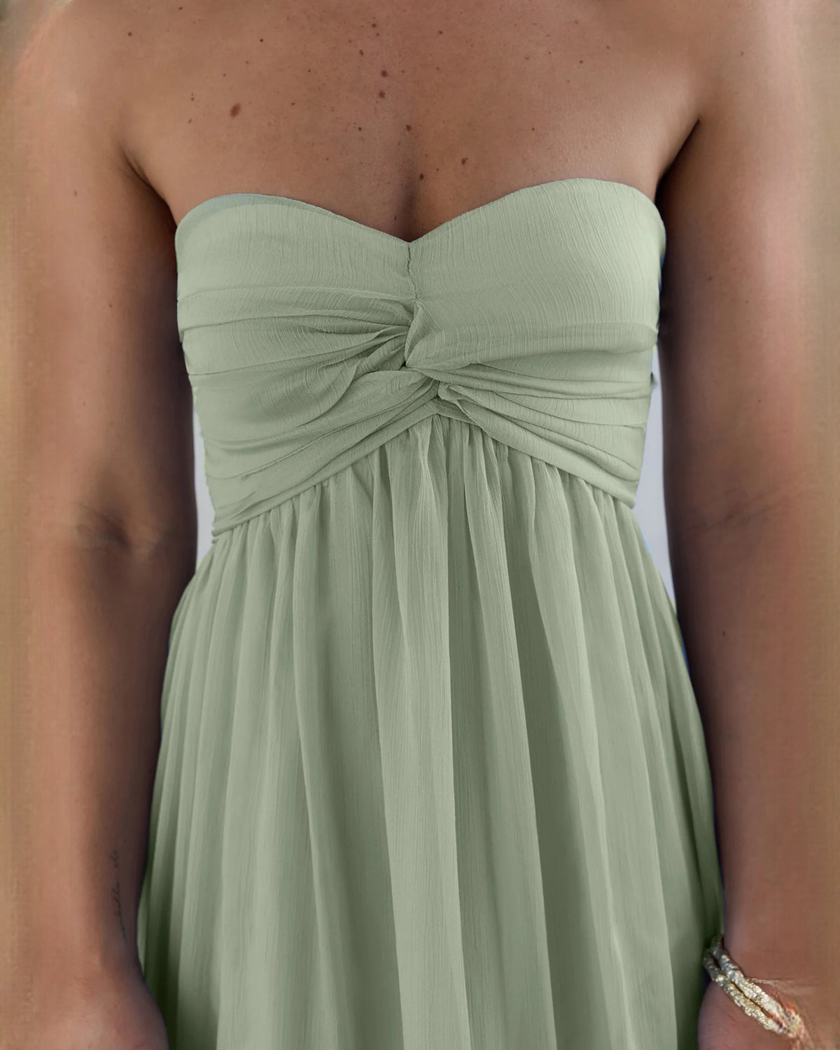 strapless chiffon a-line maxi bridesmaid dress - image 3