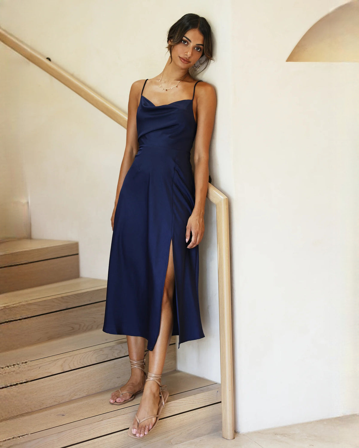 sleeveless satin a-line maxi bridesmaid dress - image 3