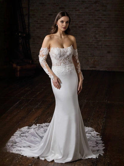 White floor-length wedding dress, alternate view showing the dress shape and hem