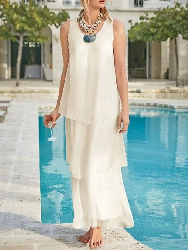 Light Blue maxi mother of the bride dress, alternate view showing the dress shape and hem