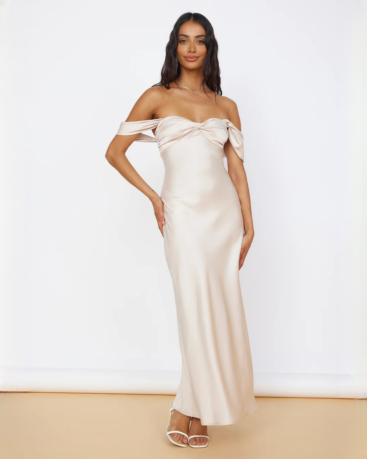 sleeveless satin a-line maxi bridesmaid dress - image 3