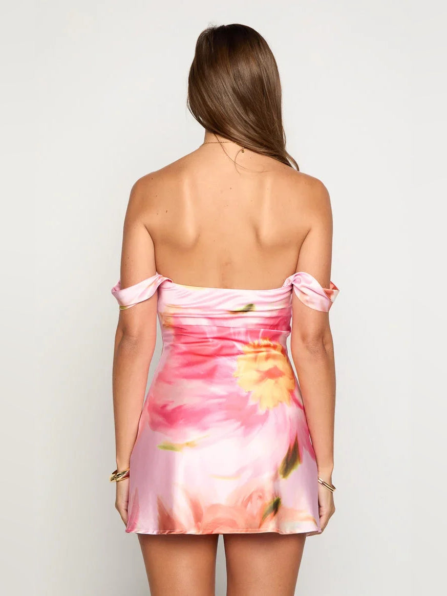 Gold mini homecoming dress, alternate view showing the dress shape and hem