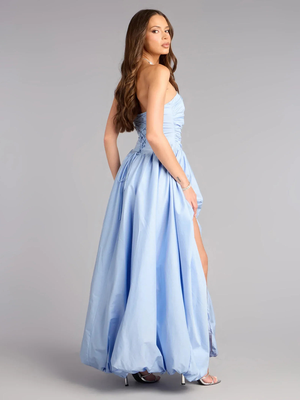 Light Blue floor-length prom dress, alternate view showing the dress shape and hem