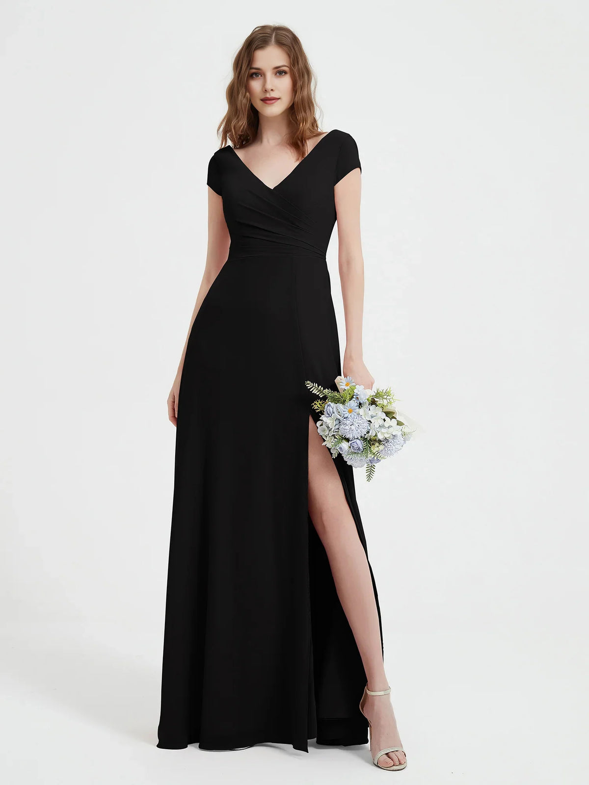 Blush Pink maxi bridesmaid dress, alternate view showing the dress shape and hem