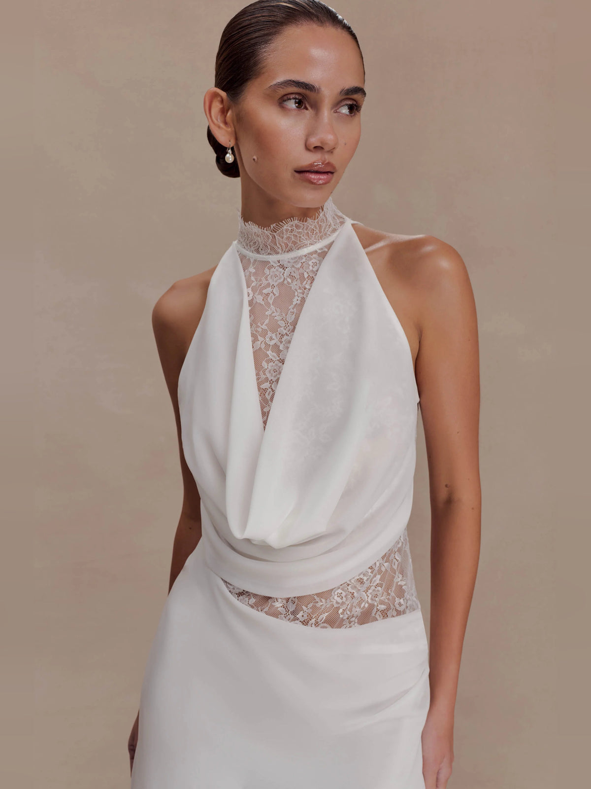 White mini homecoming dress, alternate view showing the dress shape and hem