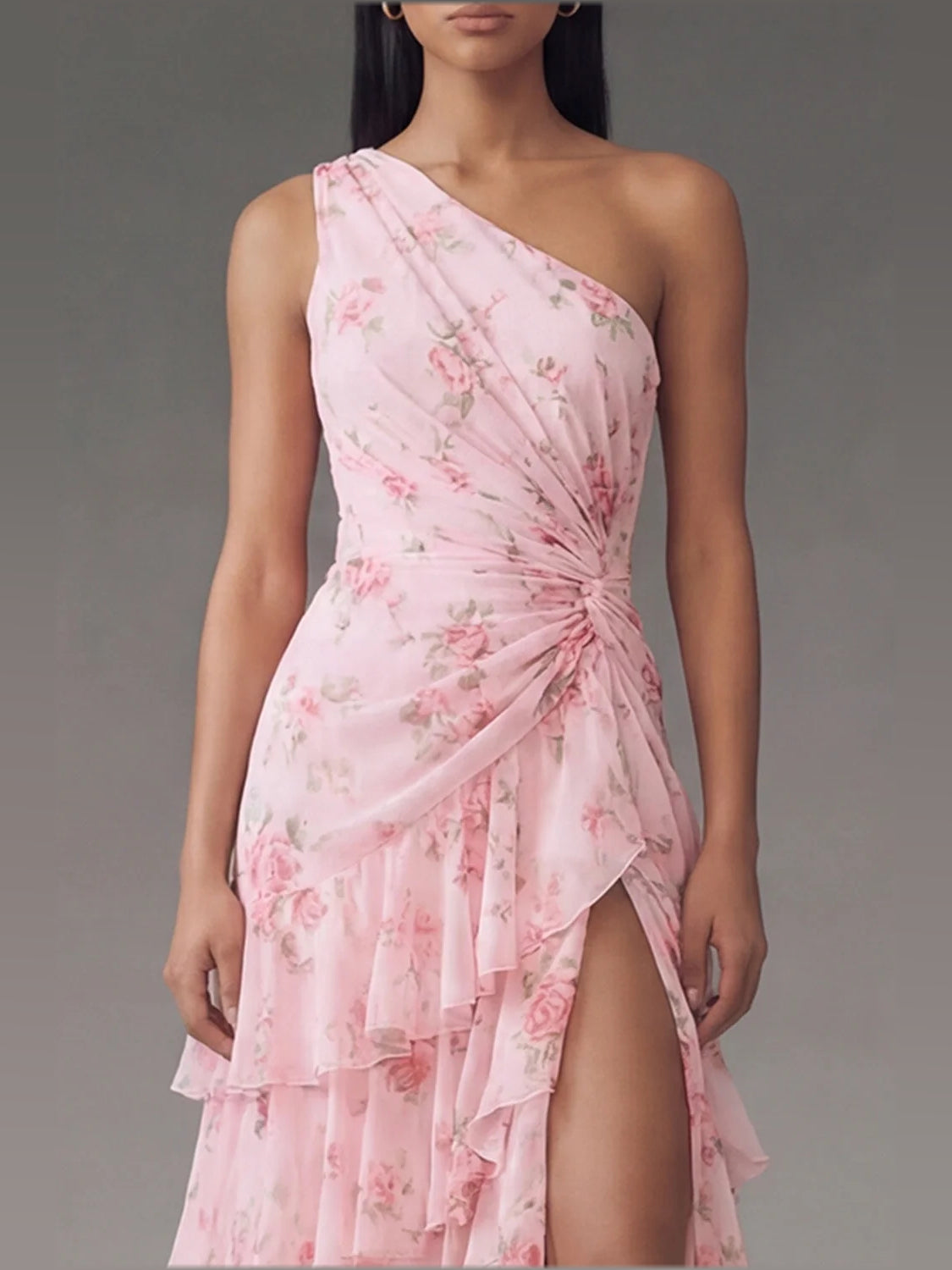Light Pink maxi bridesmaid dress, alternate view showing the dress shape and hem