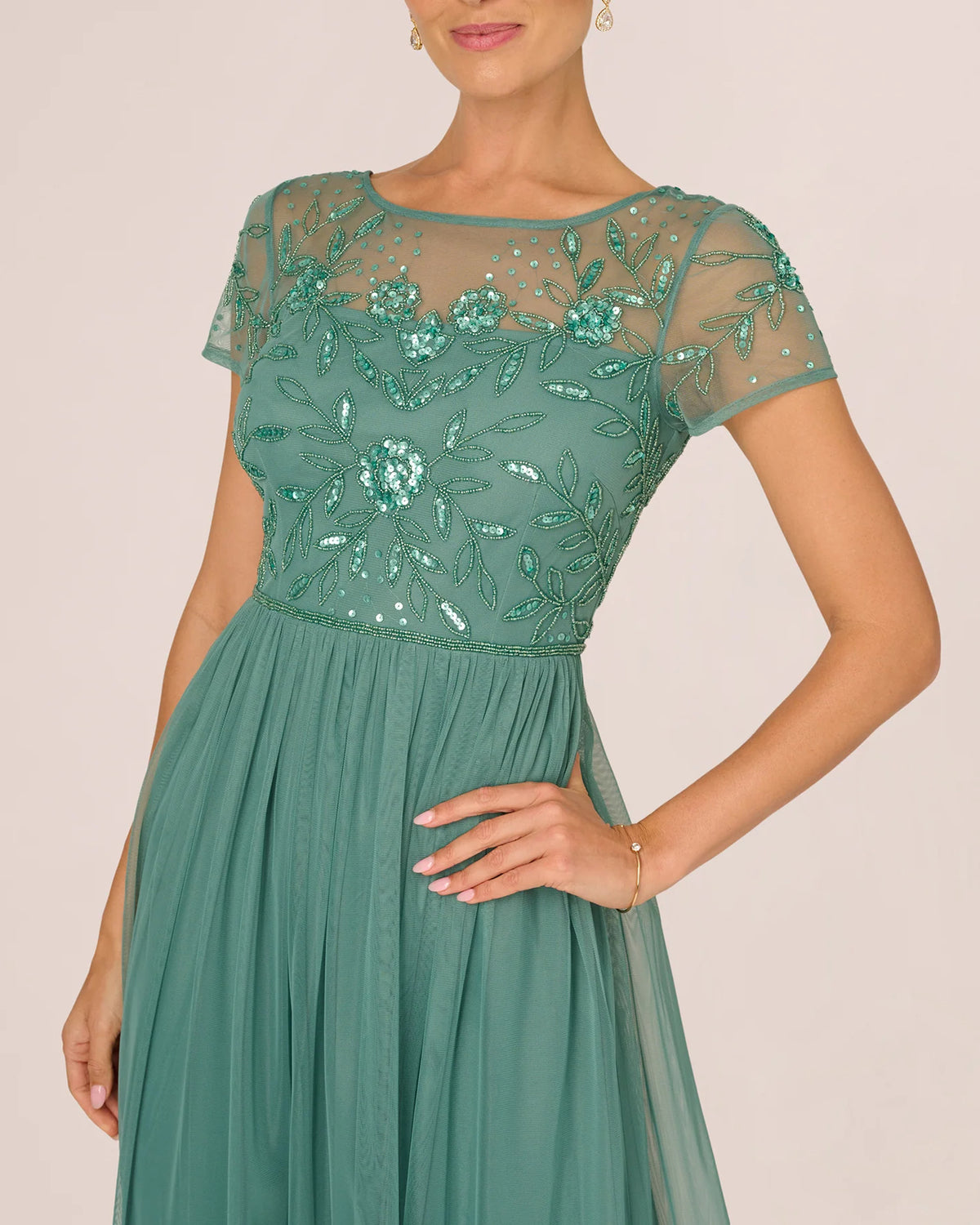 short-sleeve a-line maxi mother of the bride dress - image 3