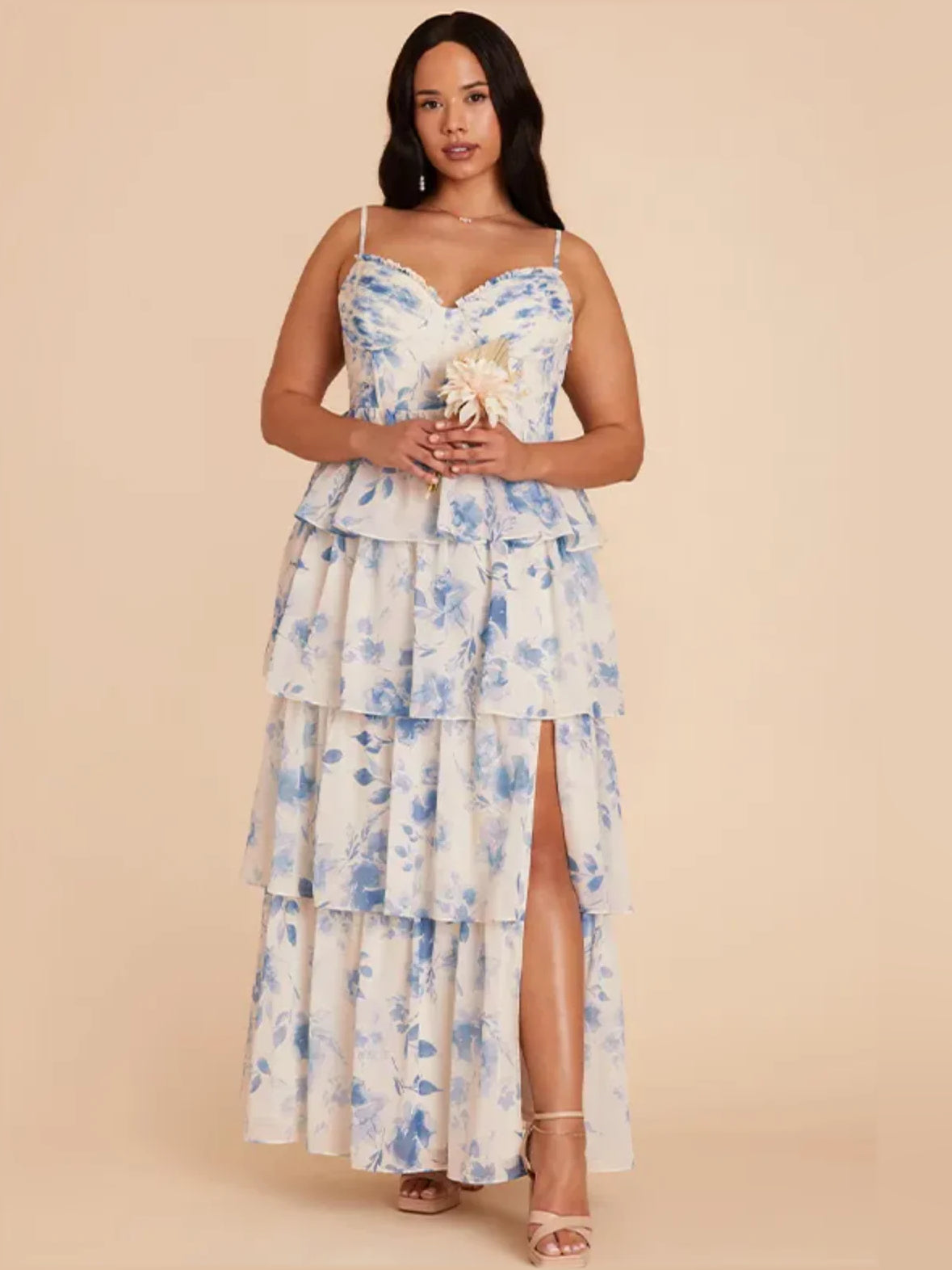 Blue maxi prom dress, alternate view showing the dress shape and hem