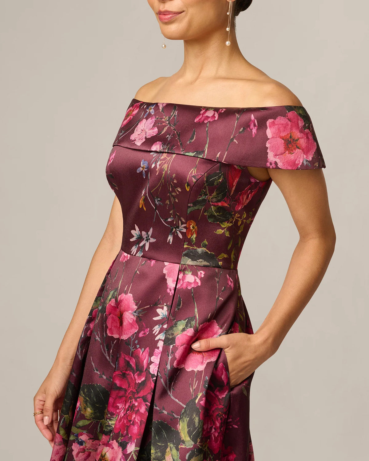 off-shoulder a-line maxi mother of the bride dress - image 3
