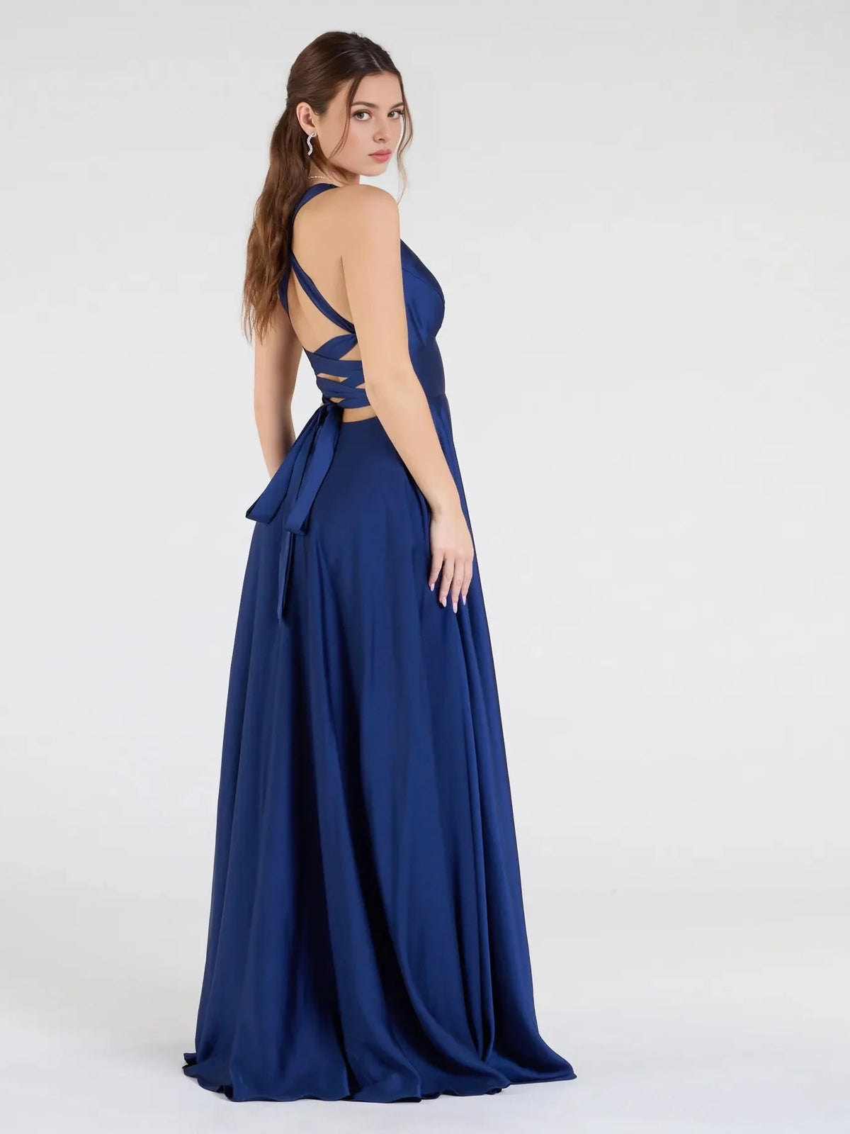 Navy floor-length prom dress, alternate view showing the dress shape and hem