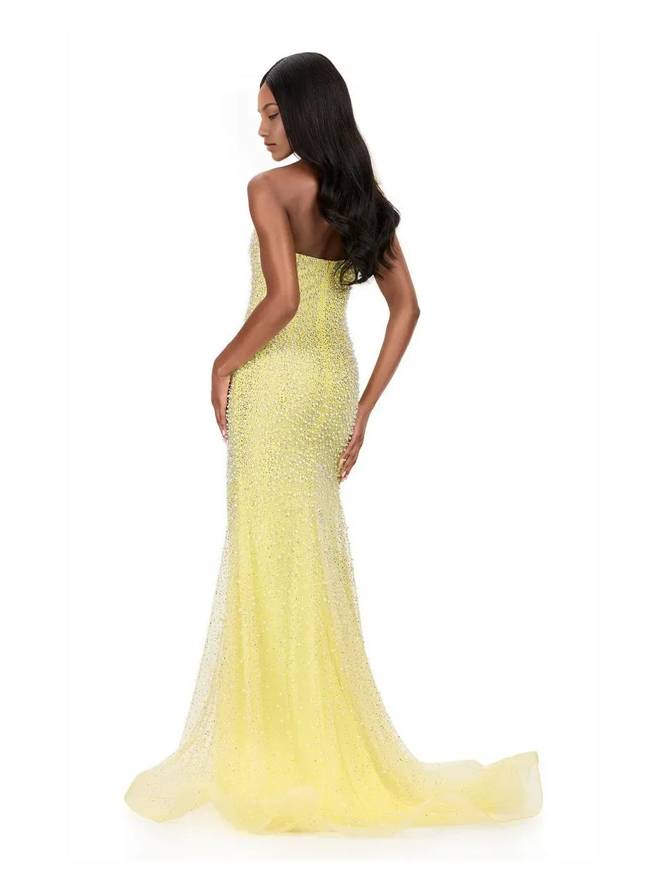 Lemon floor-length prom dress, alternate view showing the dress shape and hem