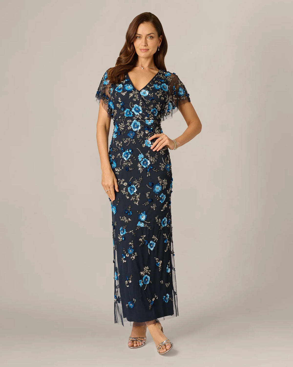 flutter-sleeve sheath maxi mother of the bride dress - image 3