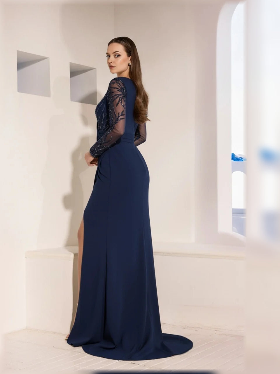 Sage Green floor-length mother of the bride dress, alternate view showing the dress shape and hem