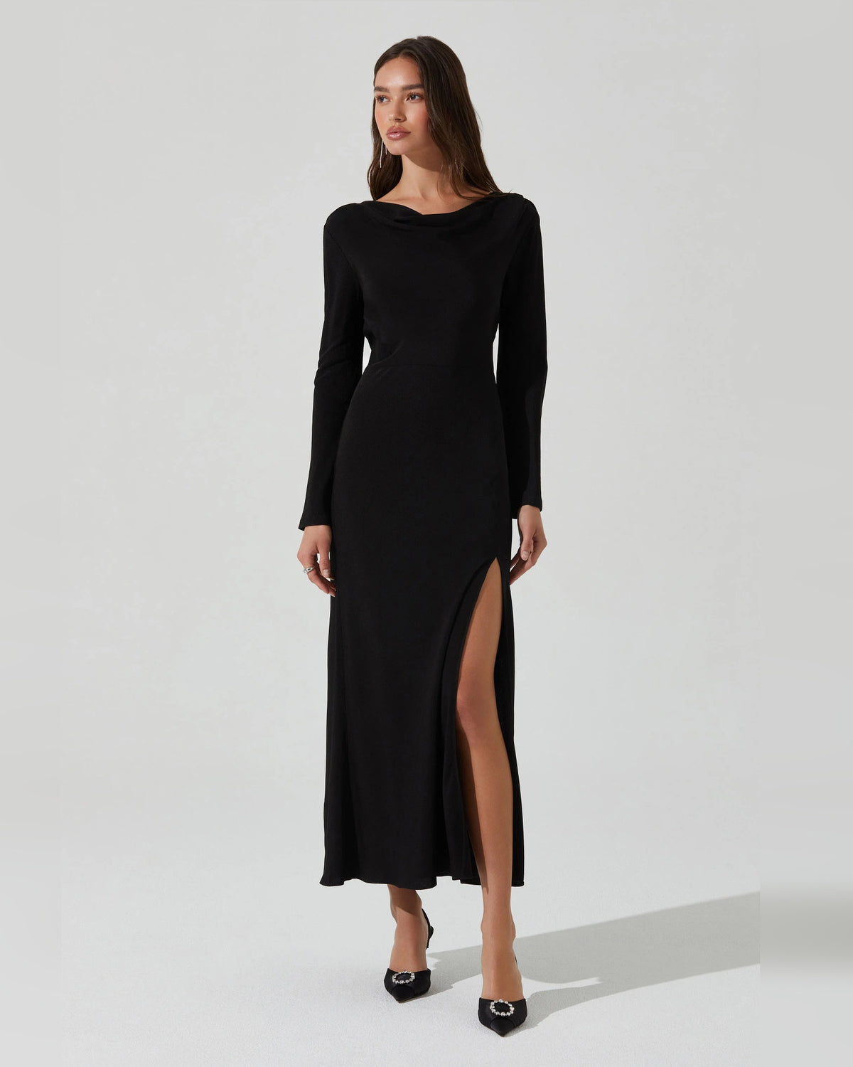 cowl neck a-line maxi formal dress - image 3