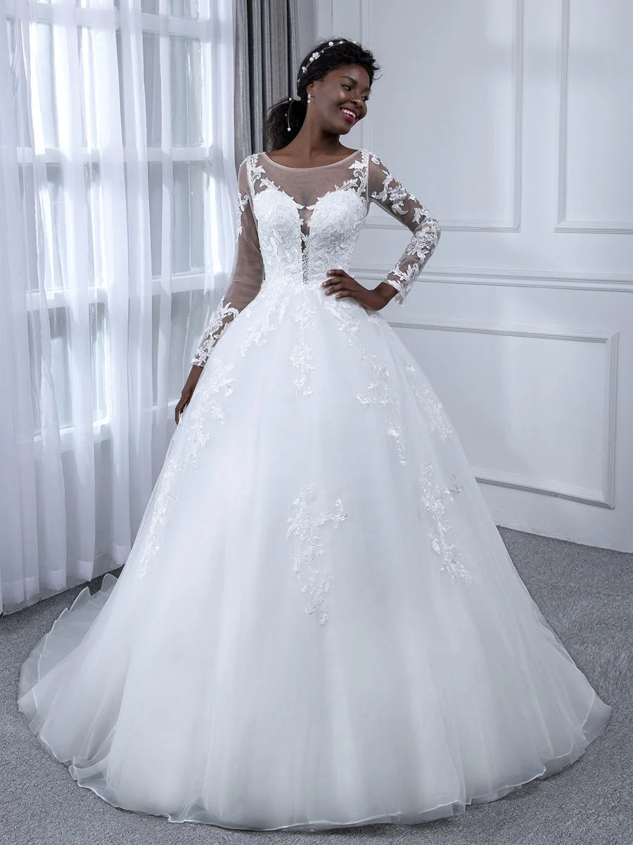 Ivory floor-length wedding dress, alternate view showing the dress shape and hem