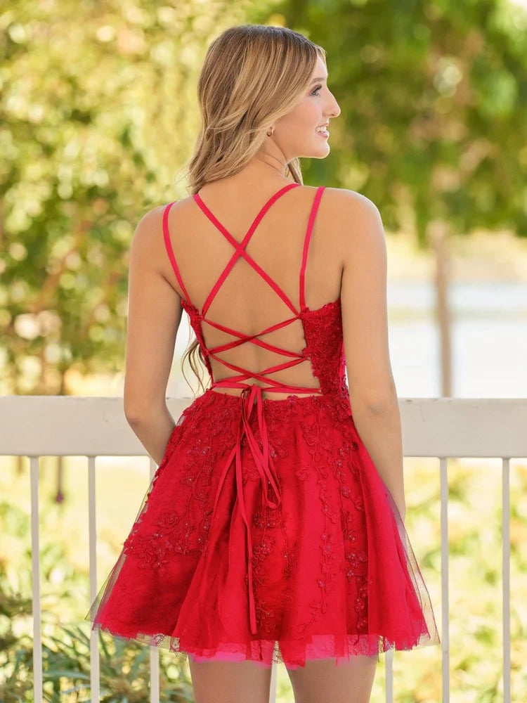 Navy Blue mini homecoming dress, alternate view showing the dress shape and hem