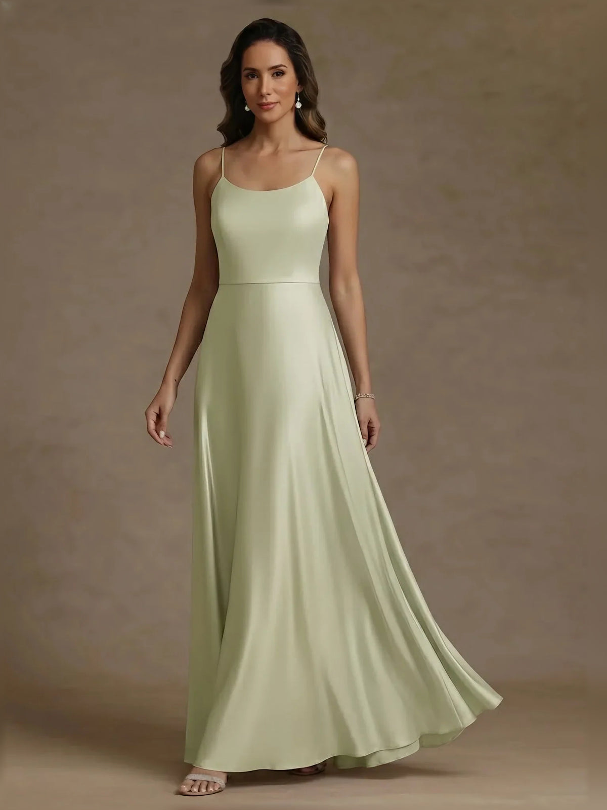 Sage Green maxi mother of the bride dress, alternate view showing the dress shape and hem